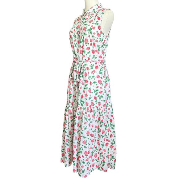 J.Crew Factory Strawberry Print Collared Midi Dress Size 8 Sleeveless Belted - Picture 3 of 11